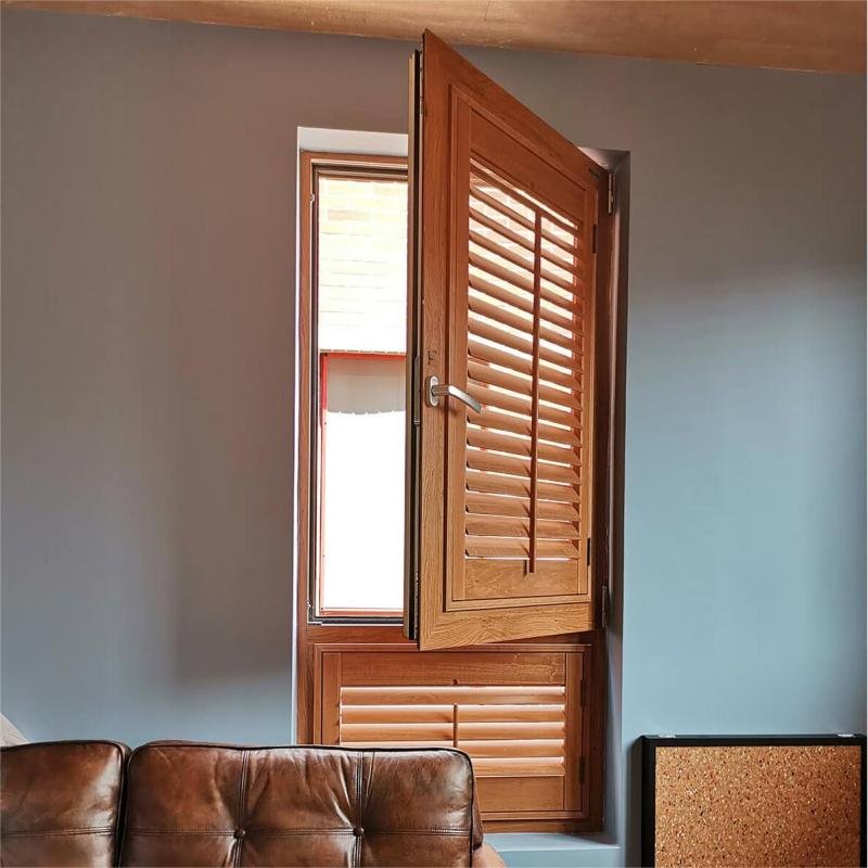 Tier on Tier Shutters in Natural Hardwood