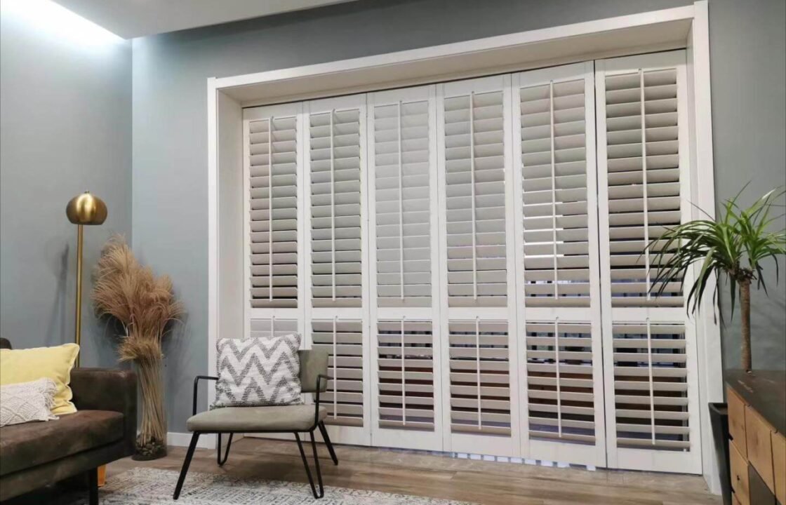 plantation shutters on sliding glass door