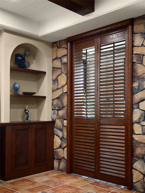 Full-height plantation shutters for french doors 