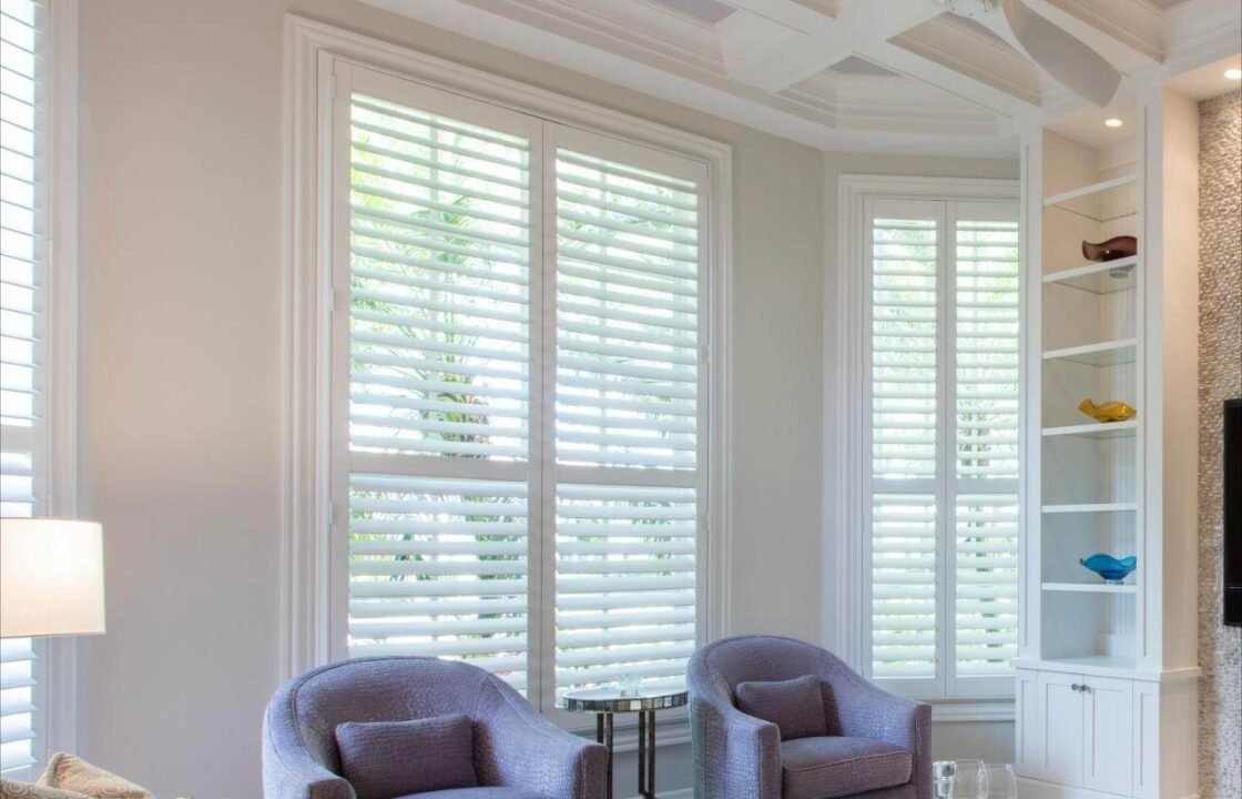 living room plantation shutters