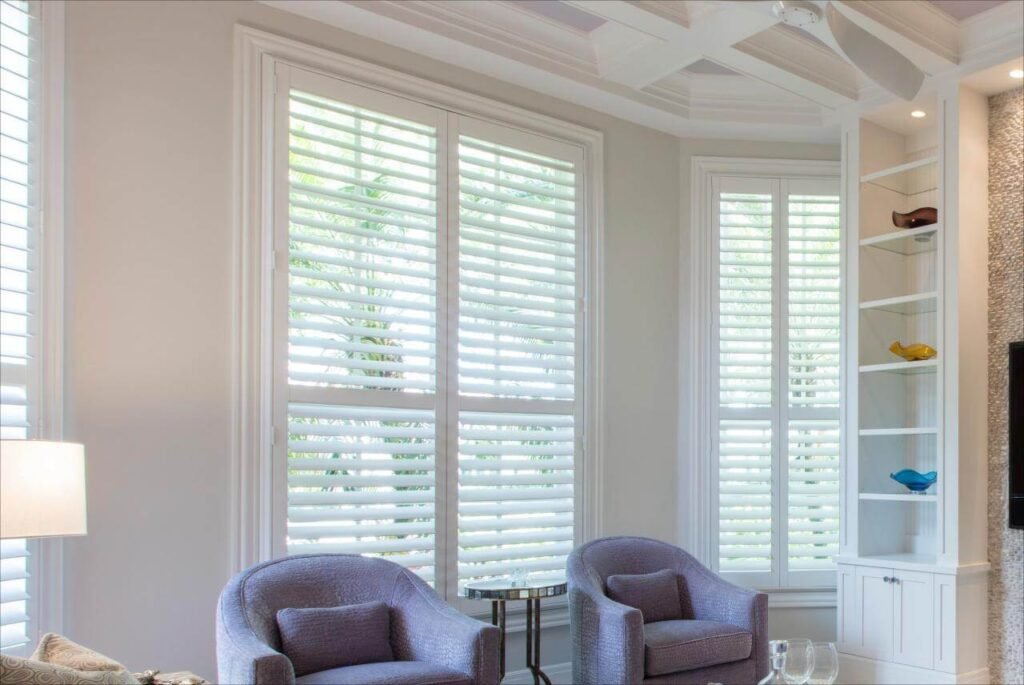 living room plantation shutters