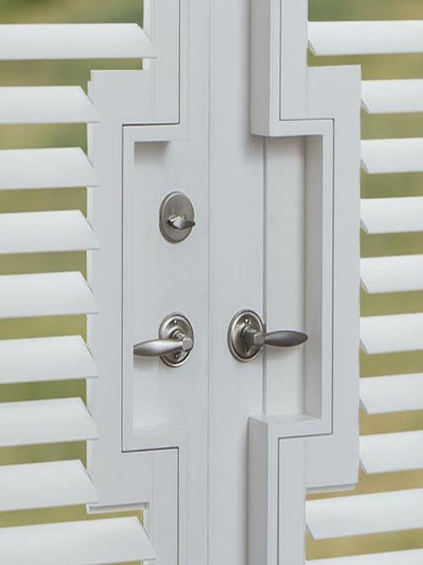 plantation shutters for french doors with handle cutouts