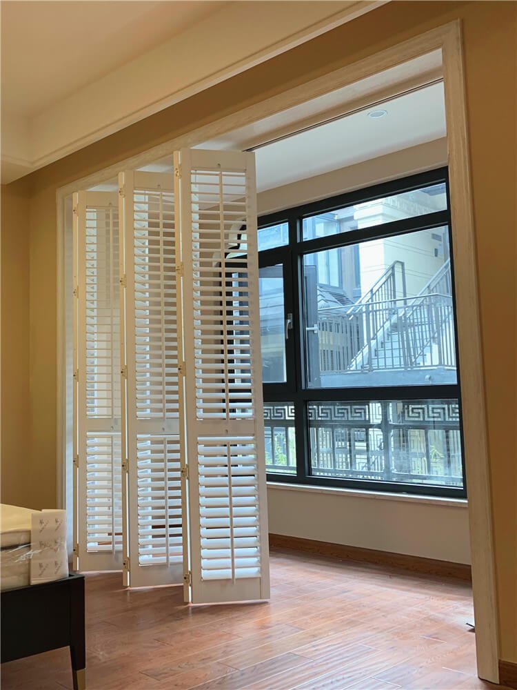 bi-fold sliding patio door plantation shutters