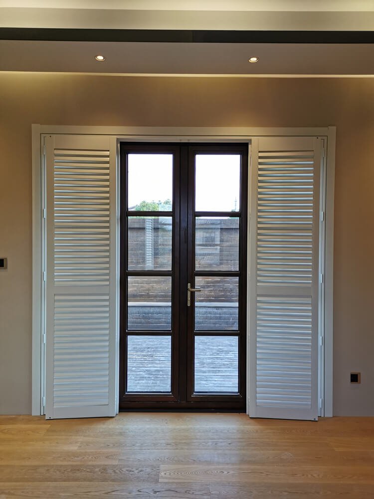 full height sliding patio door plantation shutters