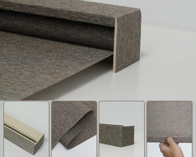 Fabric-wrapped cassette detail -- roller blind cassette with matching fabric finish