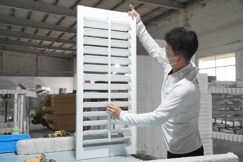 Quality control inspection lab -- 100% finished product inspection at Bright Shutters factory