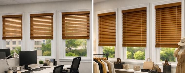 Venetian blinds in commercial office and retail fit-out application -- consistent specification across multiple windows