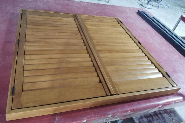 Wood wax oil stain finish on plantation shutters