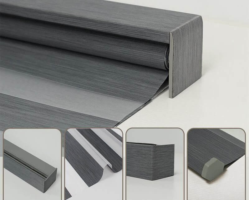 Zebra blind cassette comparison -- standard cassette vs fabric-wrapped premium cassette