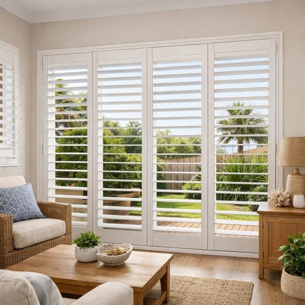 Aluminium shutters on covered outdoor pergola or verandah