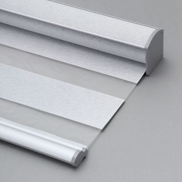 Zebra blinds -- alternating sheer and opaque fabric bands, cassette cover available