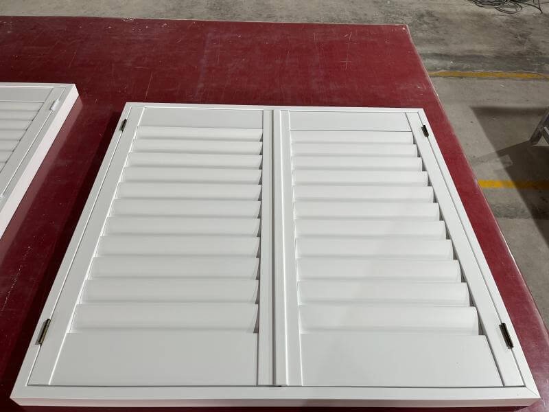 Poplar plantation shutters -- balanced density timber texture